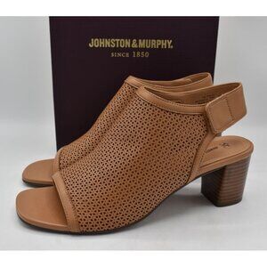 Johnston & Murphy Women 11 Evelyn Perforated Tan Leather Open Toe Heeled Booties